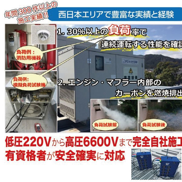 西日本エリアで豊富な実績と経験 非常用発電機の負荷試験のイメージ画像