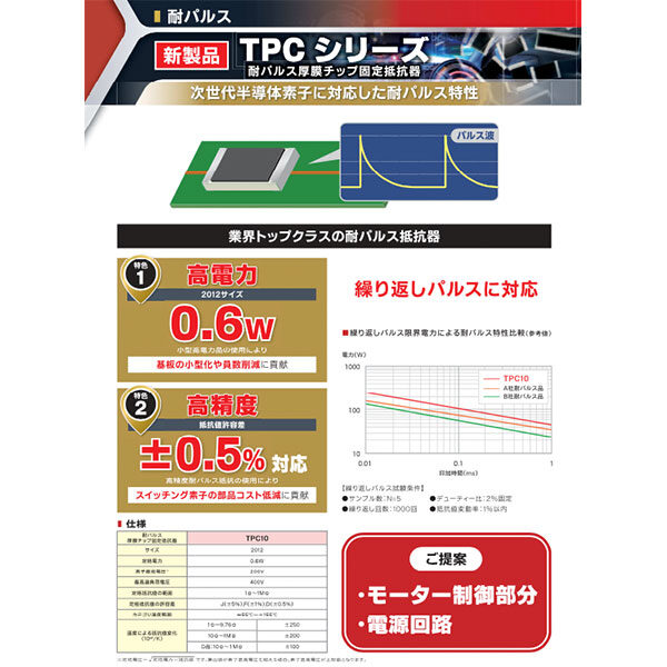 【新製品】耐パルス厚膜チップ固定抵抗器　TPCシリーズのイメージ画像