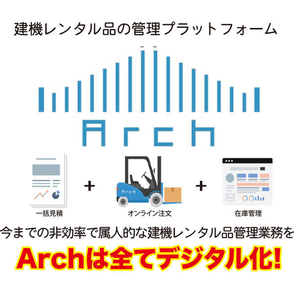 建機レンタル品の管理プラットフォーム「Arch」のイメージ画像